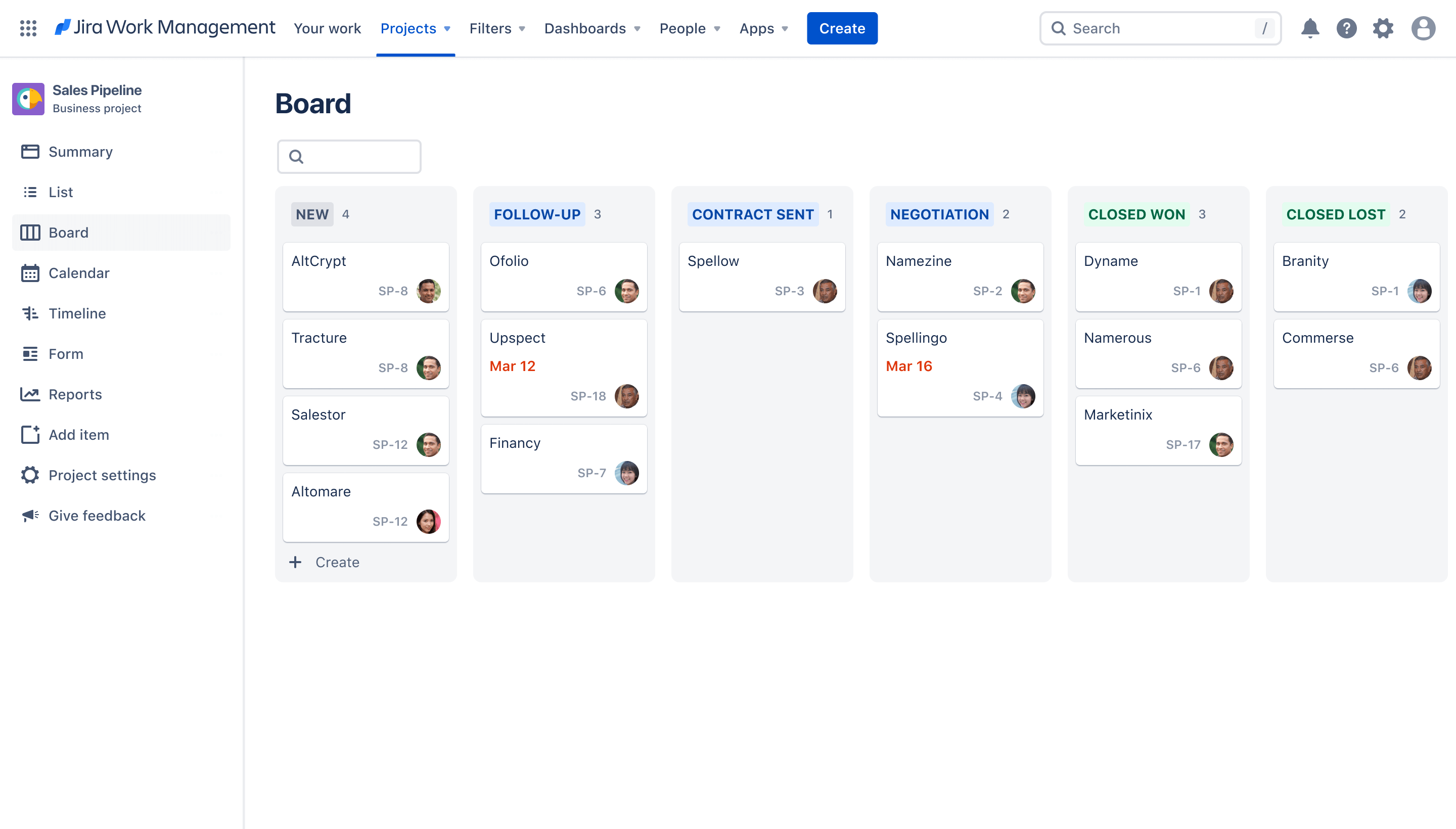 Sales pipeline screenshot